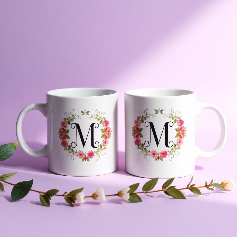 Canecas personalizadas brancas com monograma floral